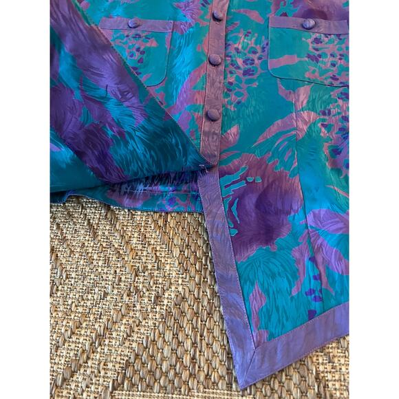 80's Vintage NORA NOH cropped silk Blazer floral abstract Size 16 - Picture 5 of 8